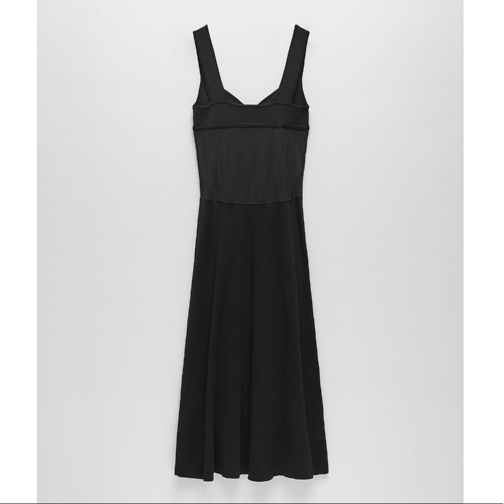 ZARA Black V Neck Semi-Sheer Waist Detail Bandage Knit Midi Maxi Dress - Picture 5 of 7